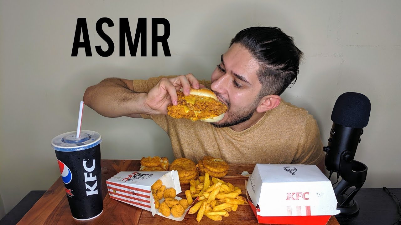 ASMR KFC ZINGER STACKER + HASH BROWNS AND POPCORN CHICKEN | MUKBANG *REAL EATING SOUNDS*