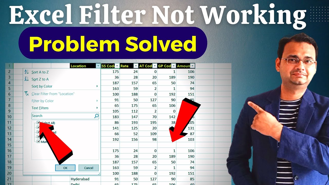 Excel Filter Drop Down Not Working on Data (Problem's Solution)