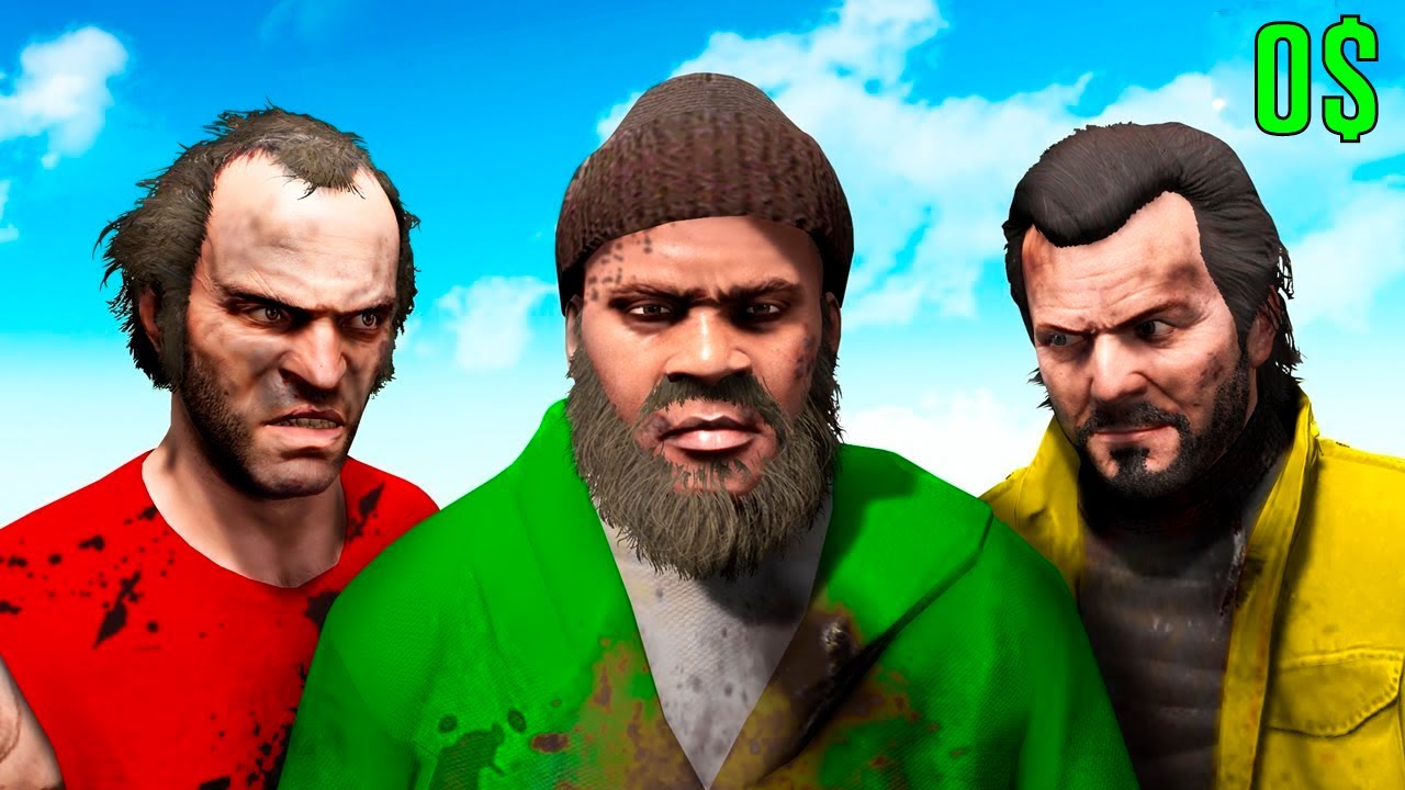 GTA 5 UCH QAHRAMONi PULSIZ VA UYSIZ QOLDI, ENDI BOMJ HAYOT