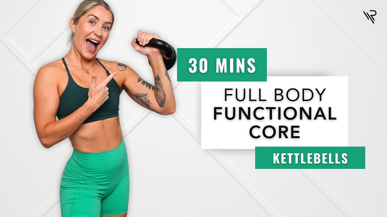 30 Mins Kettlebell Full Body & Functional Core Workout! (no repeats)