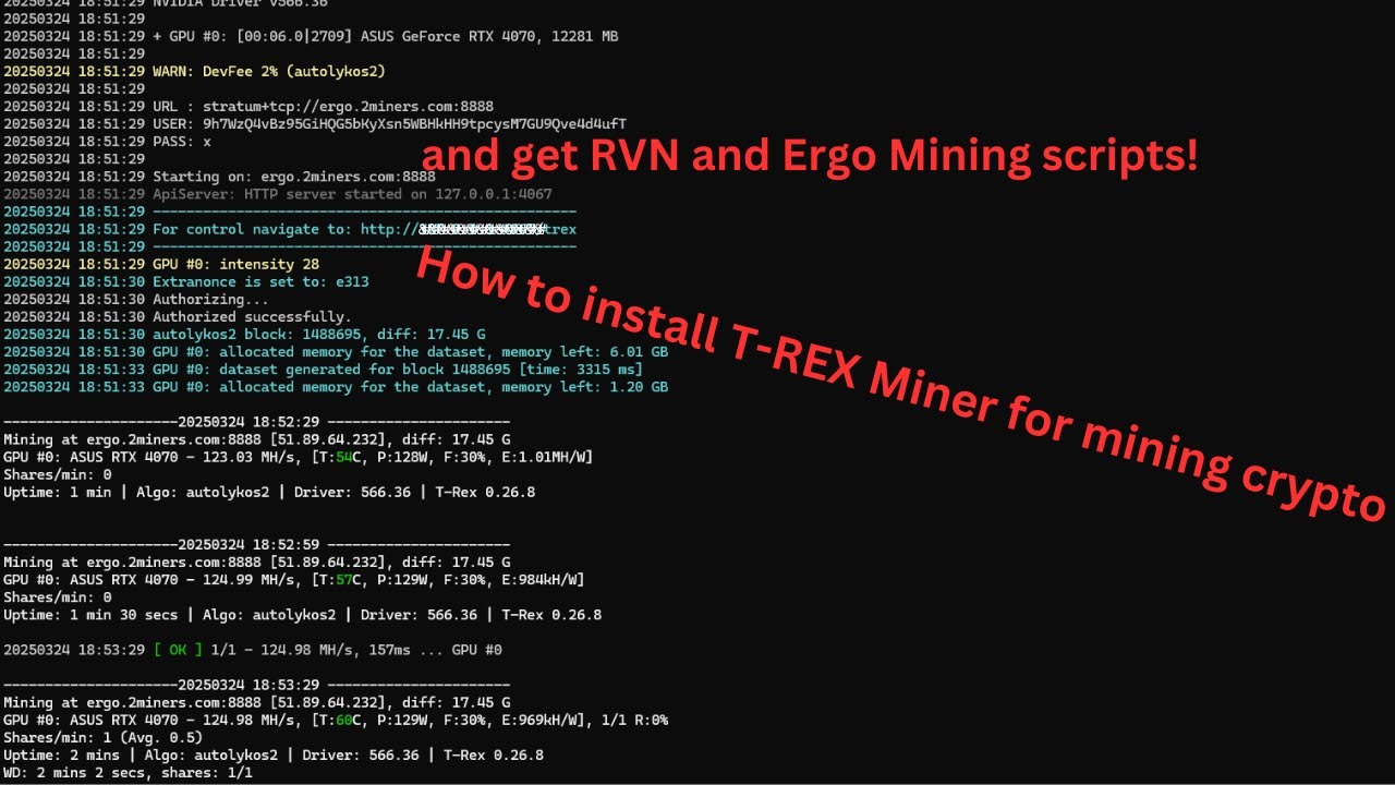 How to install T-rex Miner Full Guide | And mine RVN or Ergo | best crypto mining software for a gpu