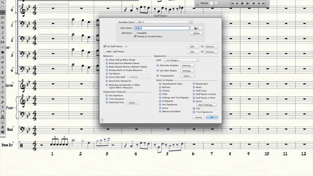 Finale Tutorial - Drum Set Horn Cues Over Slash Notation (Big Band Chart)