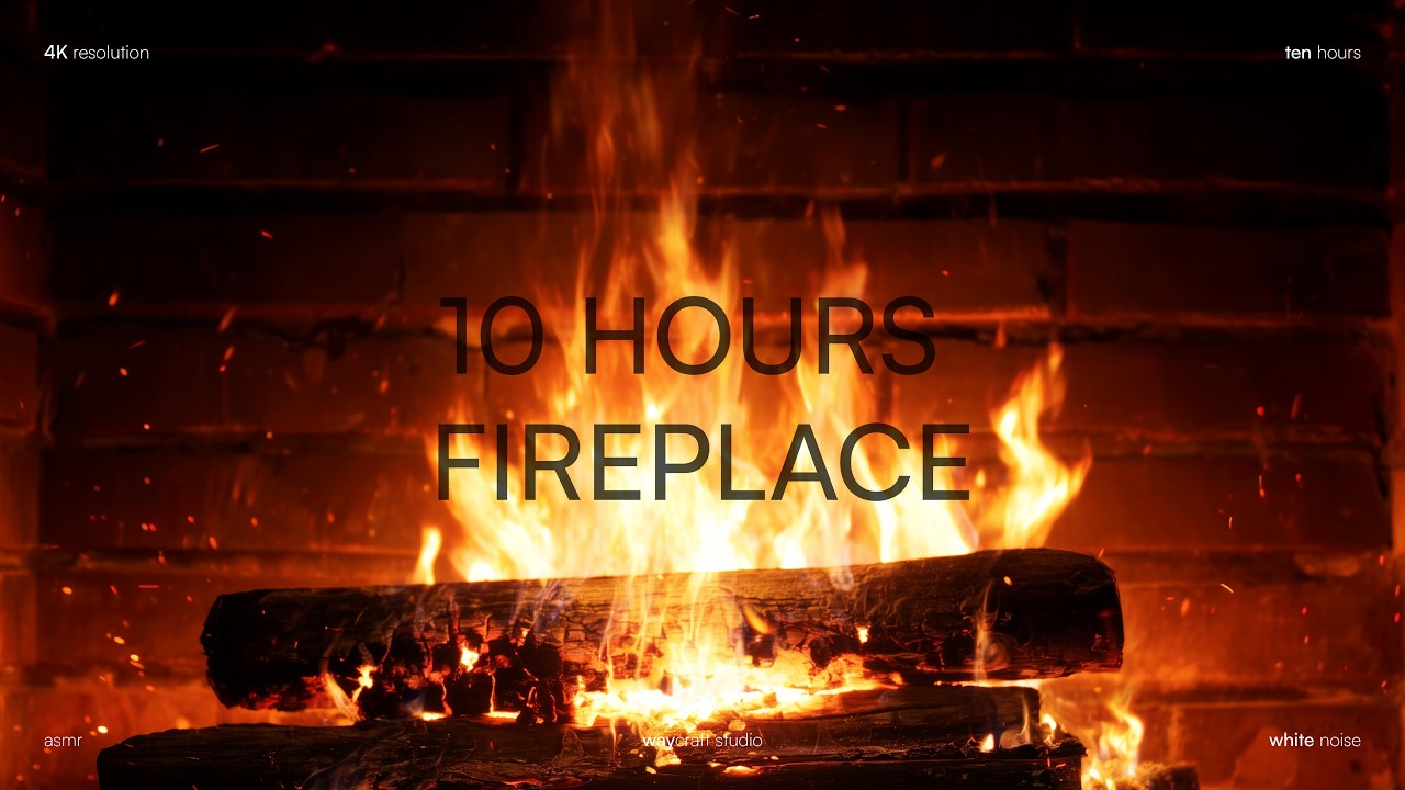 Fireplace with Crackling Fire Sounds | 10 Hours Relaxing Ambience | 4K ASMR | White Noise