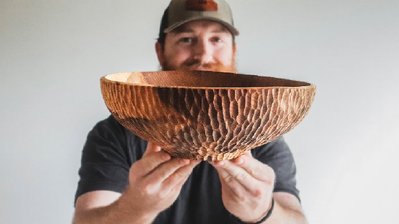 Turning a Simple Wood Bowl on the Lathe but With Power Carved Texture!