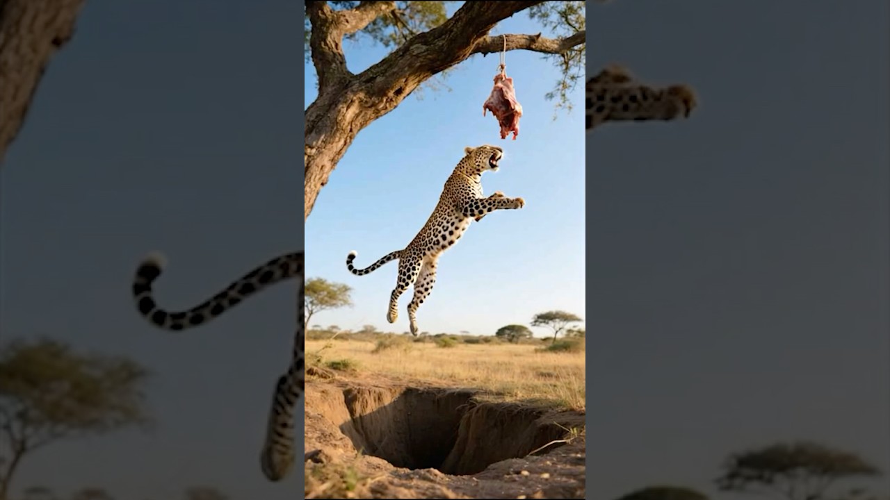 Meat or Mistake The Leopard&rsquo;s Dilemma 🐆🥩 Will the hyena fall into the trap or get the meat