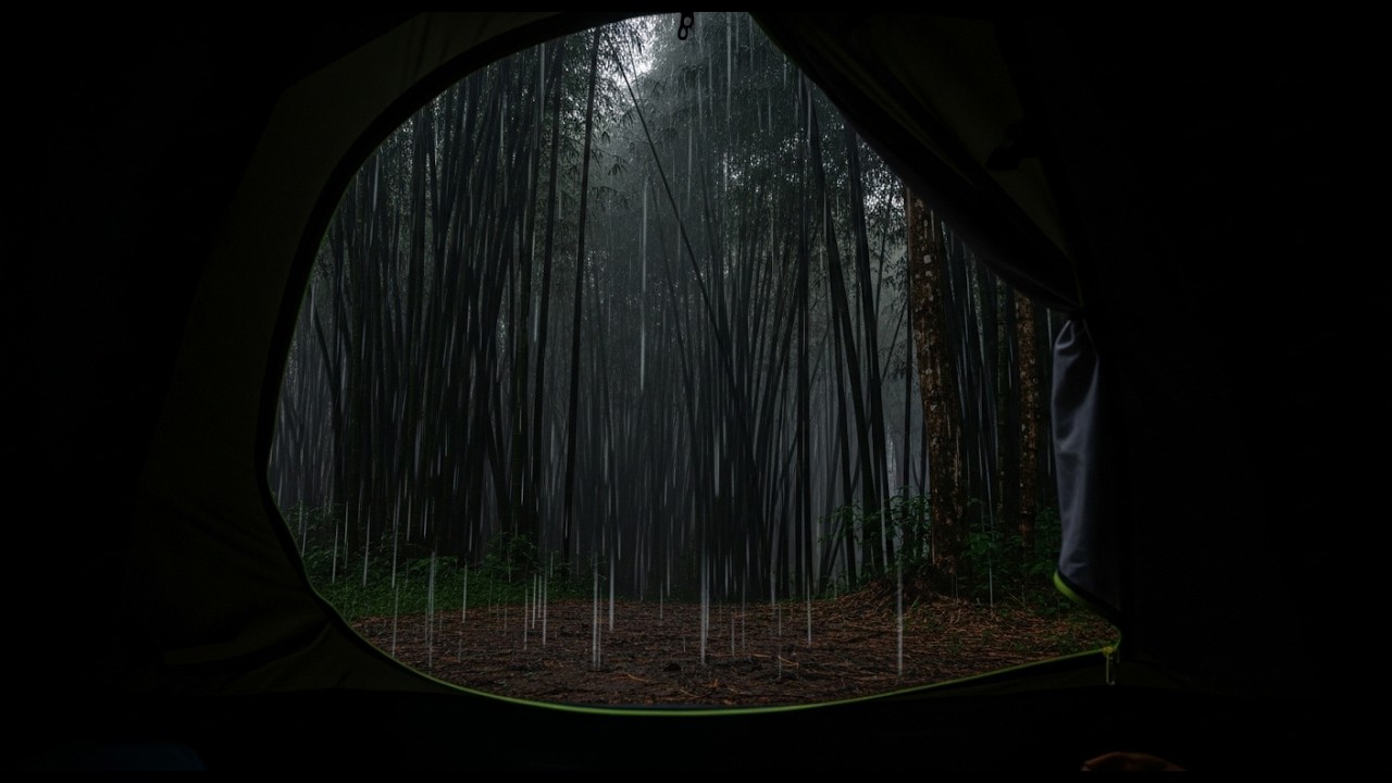 No Ads Heavy Rain Sounds for Sleeping & Stress Relief | Bamboo Forest Camping at Night