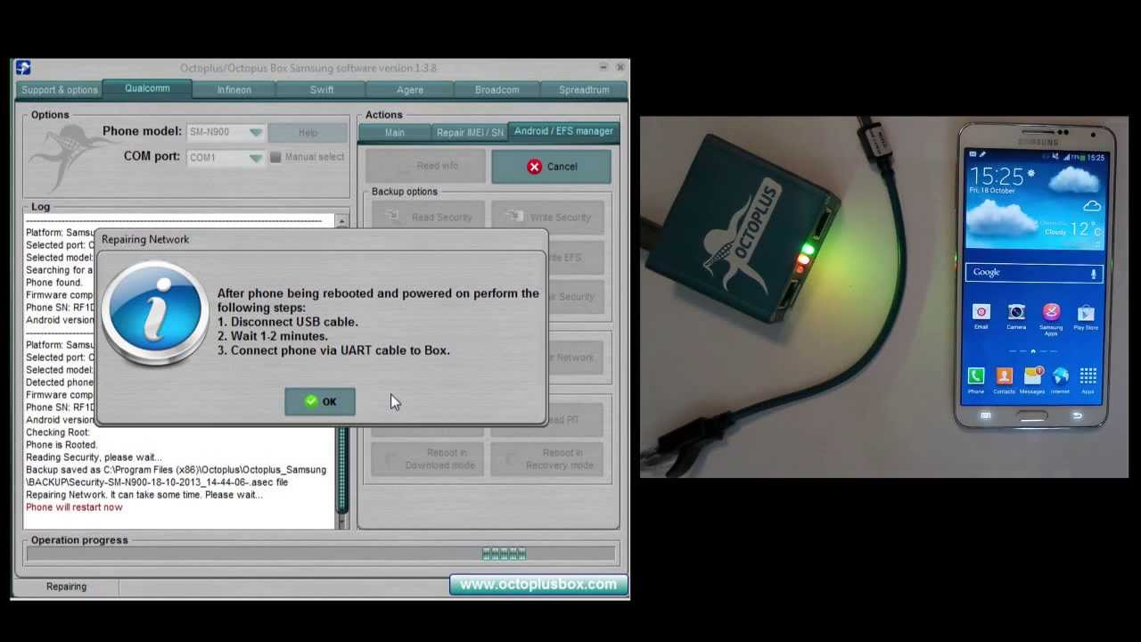 Samsung SM-N900 (Galaxy Note 3) Repair network by Octoplus box