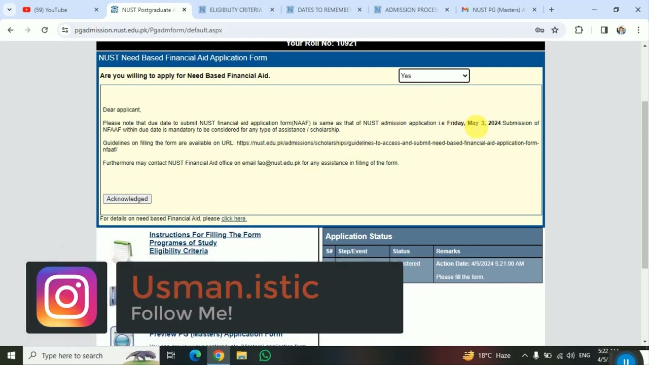 NUST MS Admission 2024 || How to Apply in NUST