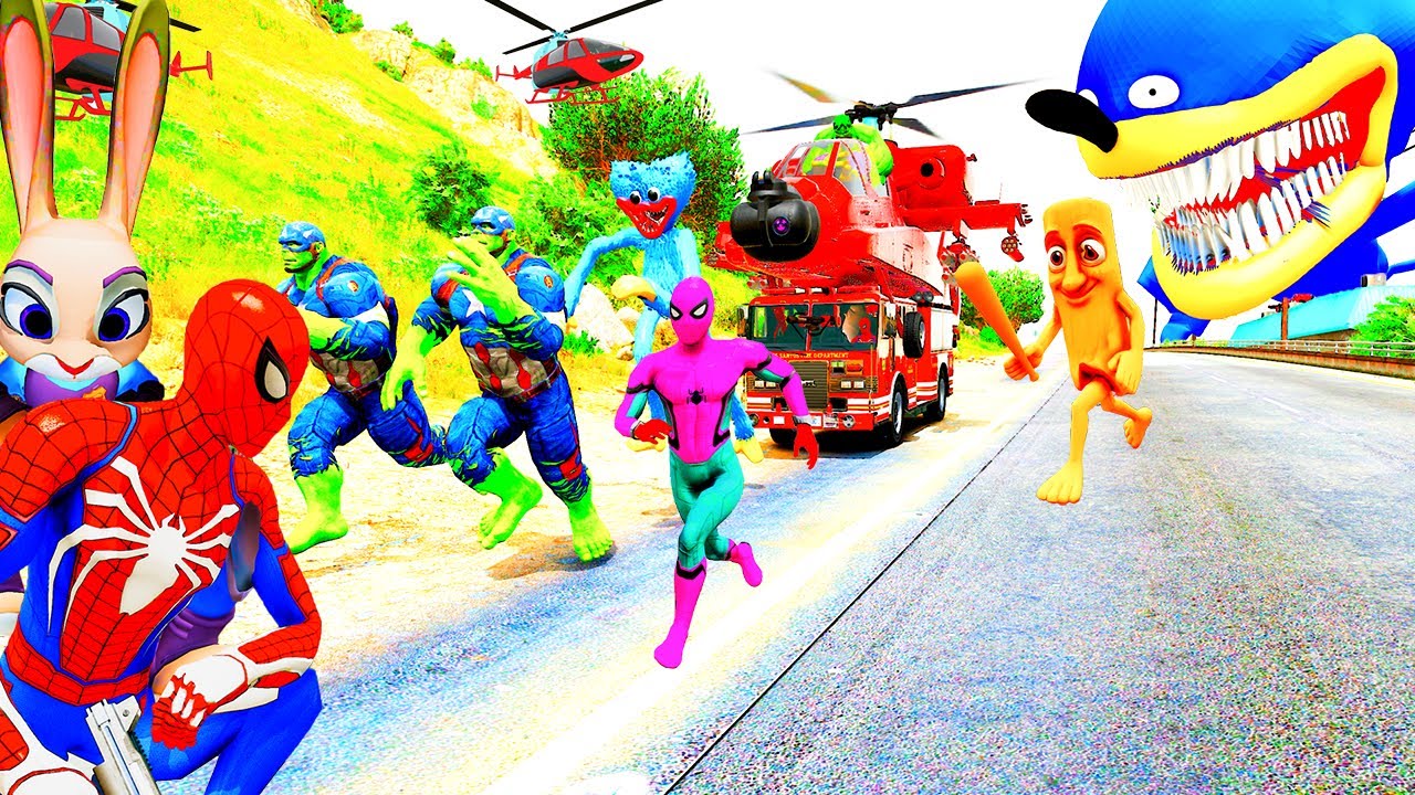 Người Nhện Chạy Xe Ô Tô, Máy Bay Giải Cứu Siêu Nhân Nhện! Avengers Hulk Rescue Spiderman Superheroes