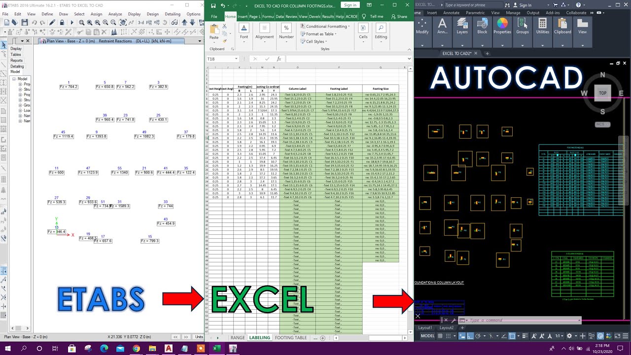 Etabs to Excel to Autocad Magic | Draw Footing Layout and Schedule by Easy Tricks
