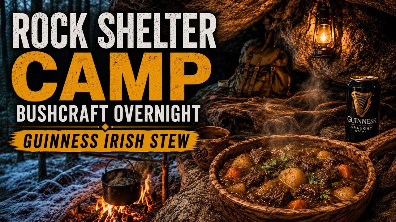 Winter Thaw Overnight in a Cave |Bushcraft & Guinness Irish Stew