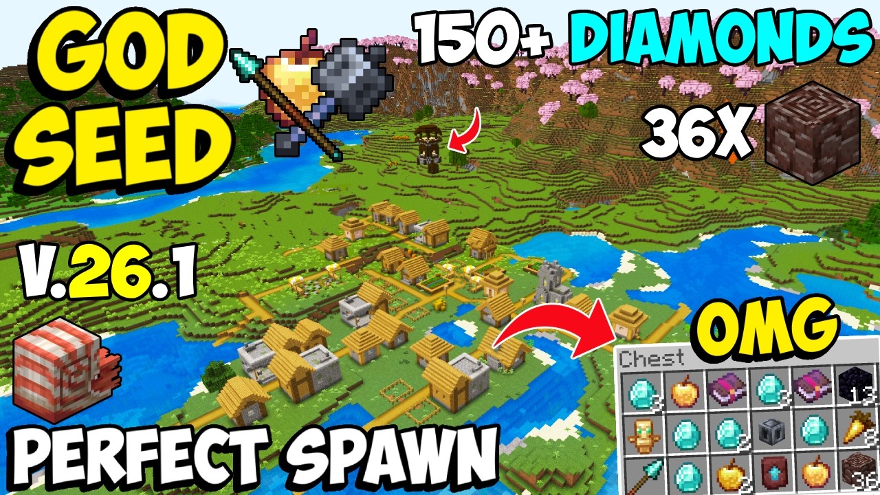 🔥Ultimate [God Seed] For Minecraft 26.1 Bedrock & PE | Five Blacksmith Village Seed Bedrock 26.1