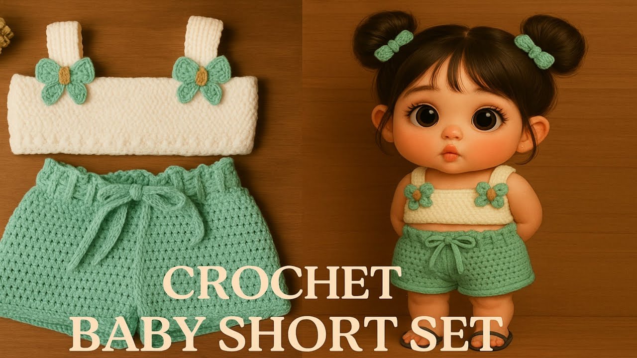 كروشيه بلوزة وشروط بيبي بنات حديث ولادة Crocheted blouse and shorts baby