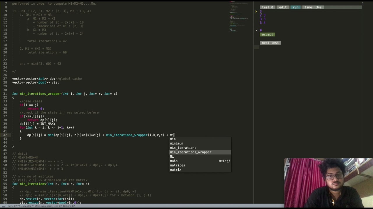 Matrix chain multiplication - memoization