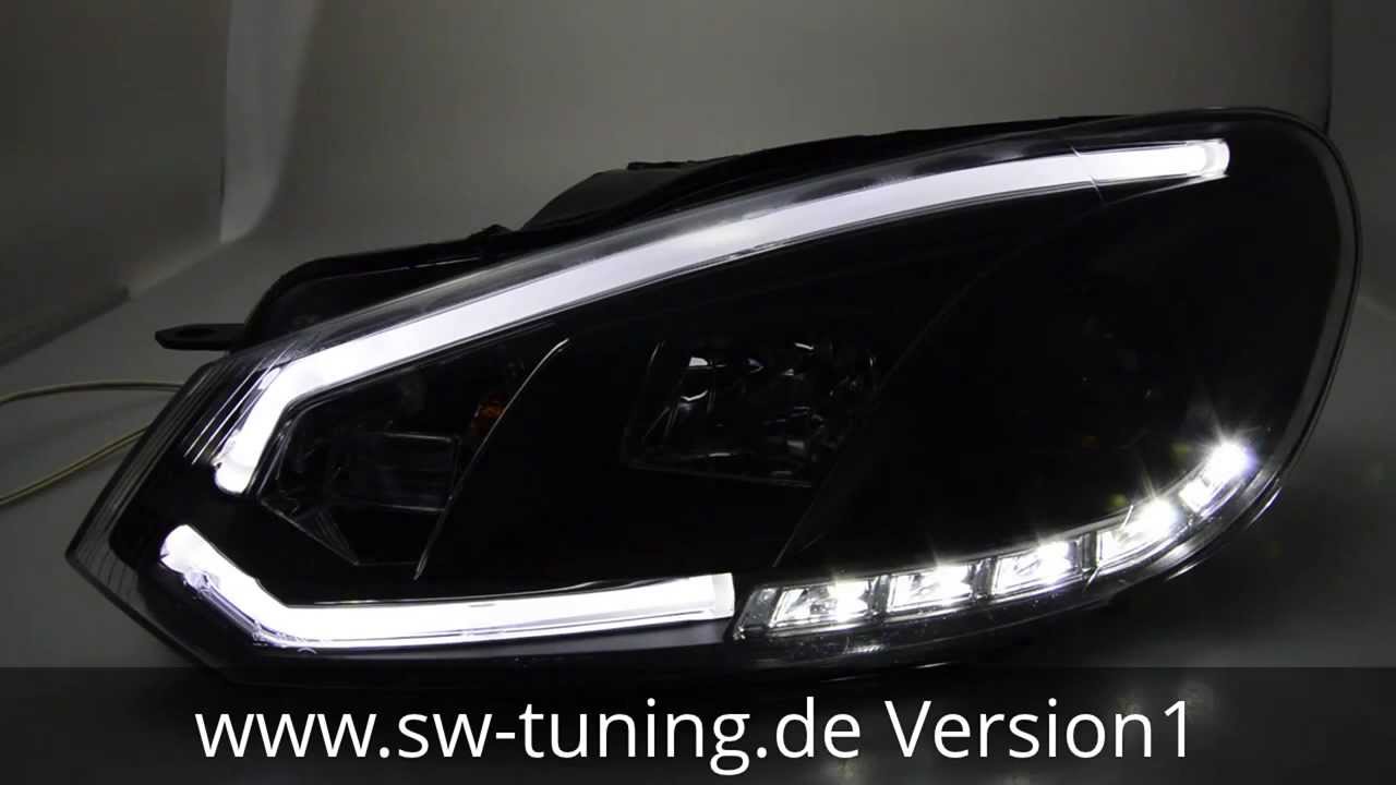 SW-DRLTube Scheinwerfer VW Golf 6 LED Lightbar / TFL Black SW-Tuning