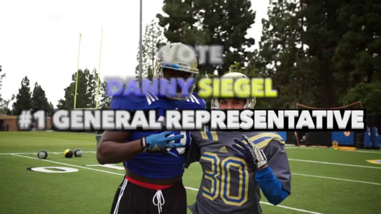 UCLA student, Danny Siegel, gets tackled by star linebacker, Myles Jack