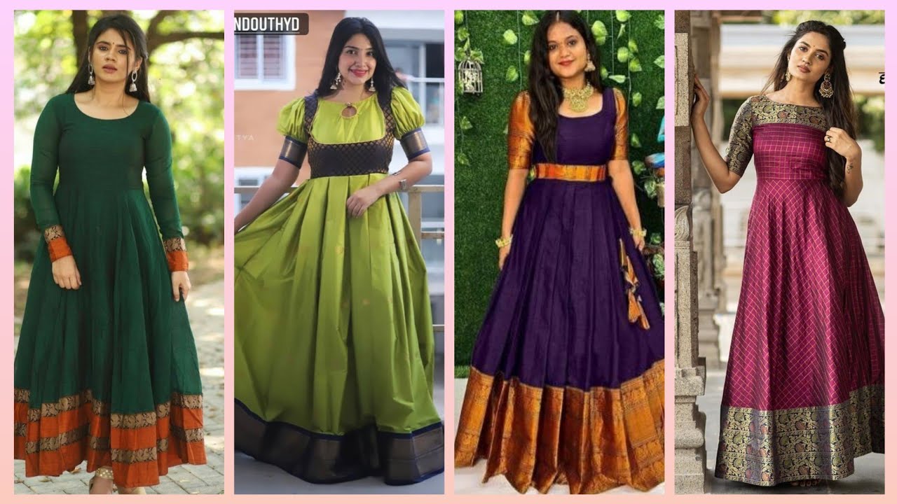 Latest Silk Gown Design Ideas 2024//Saree Pattern Long Gown Dress Designs//Long Gown Designs