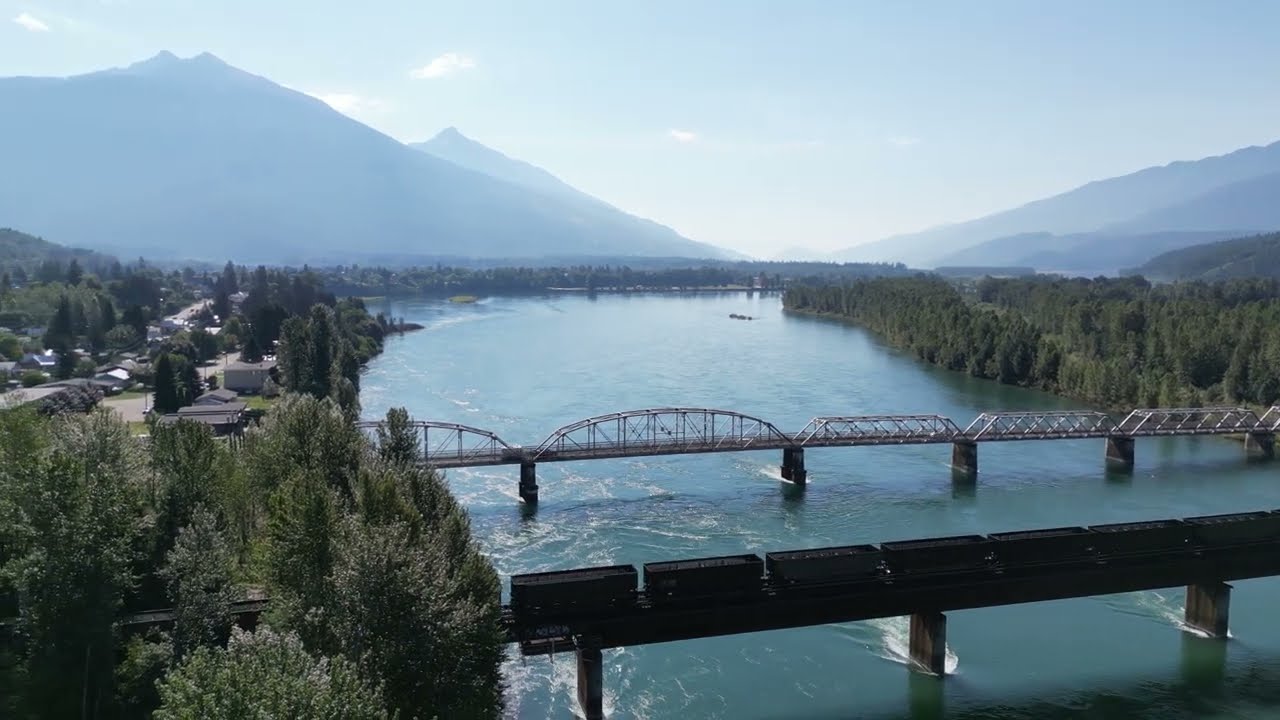 The beautiful town of Revelstoke BC Canada Drone Footage 4K60 Raw