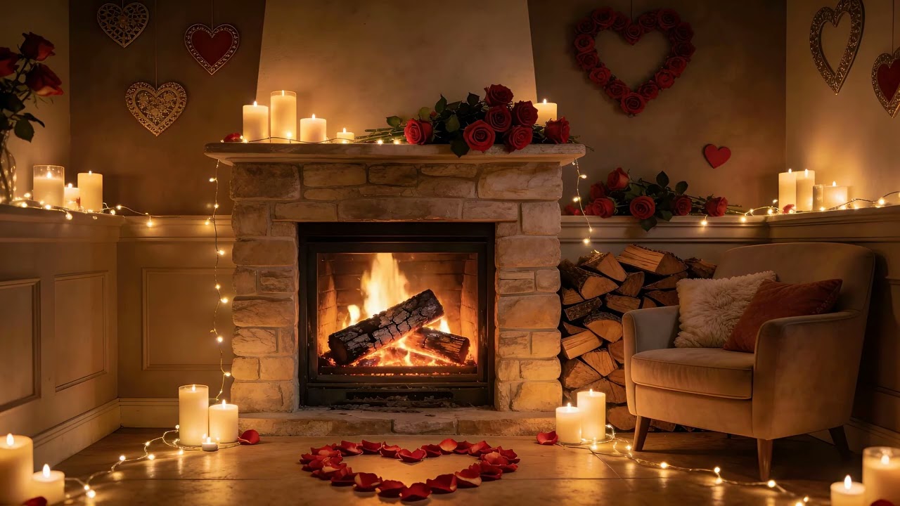 9H Romantic Fireplace 4K ❤️ Cozy Candlelight & Crackling Fire Ambience (No Music)
