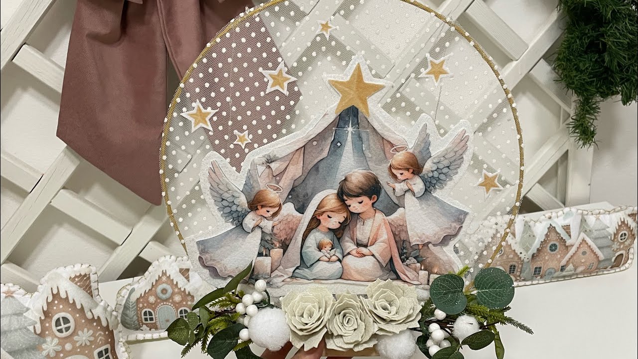 Presepe con angeli e rose in feltro
