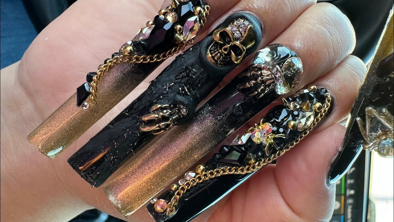 Watch me work: Black and Gold | 3d Grim reaper Nails| Beginner Friendly Tutorial