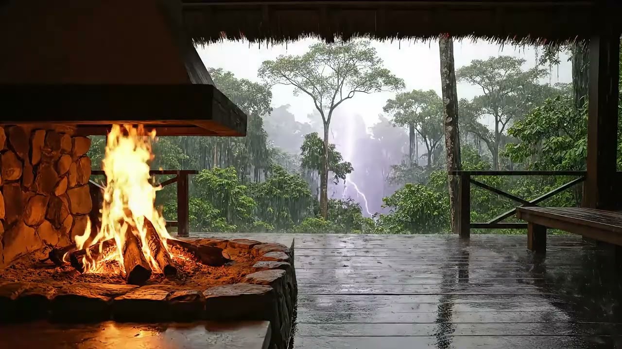 Rain Sounds & Cozy Fireplace in the Forest 🌧️🔥 | Deep Relaxation, Sleep & Focus