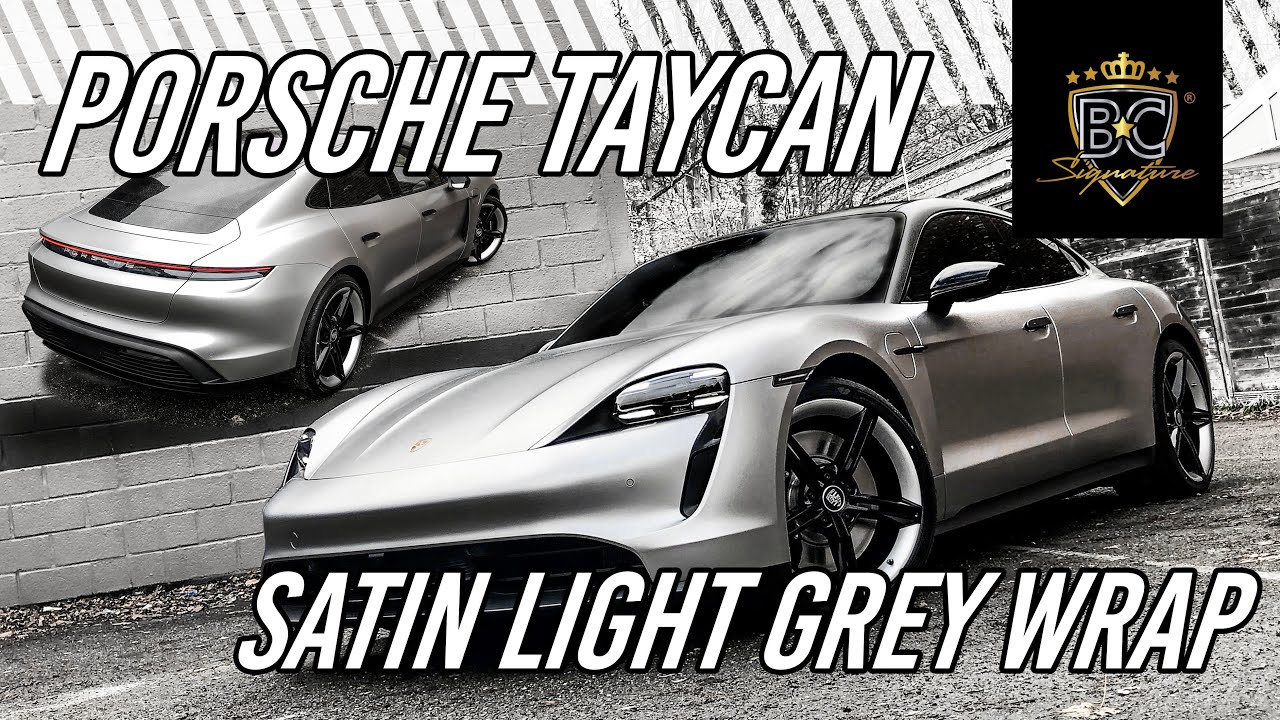 NIEUWE PORSCHE TAYCAN in Satin Light Grey Wrap