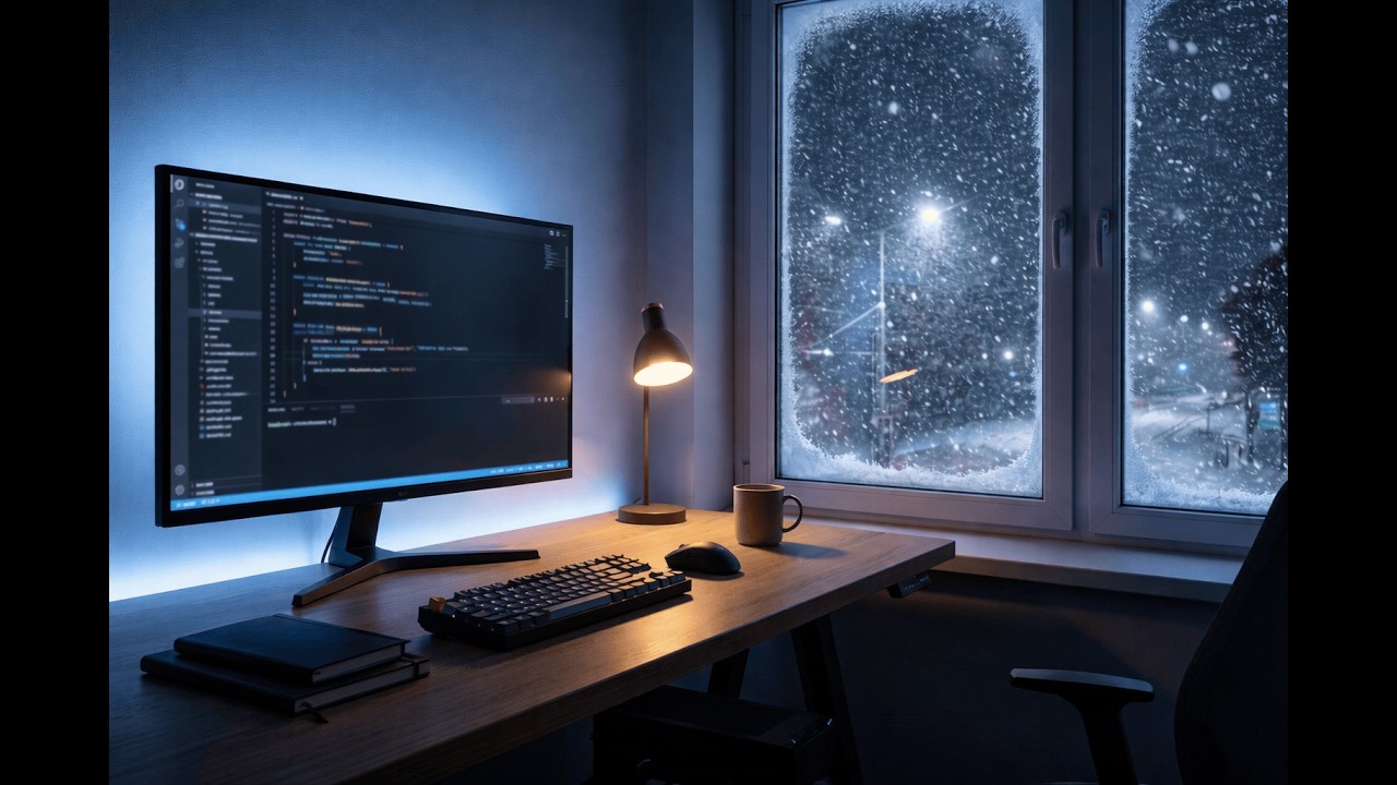 3AM Snowstorm Coding Room – 2 Hours Deep Focus (No Music)