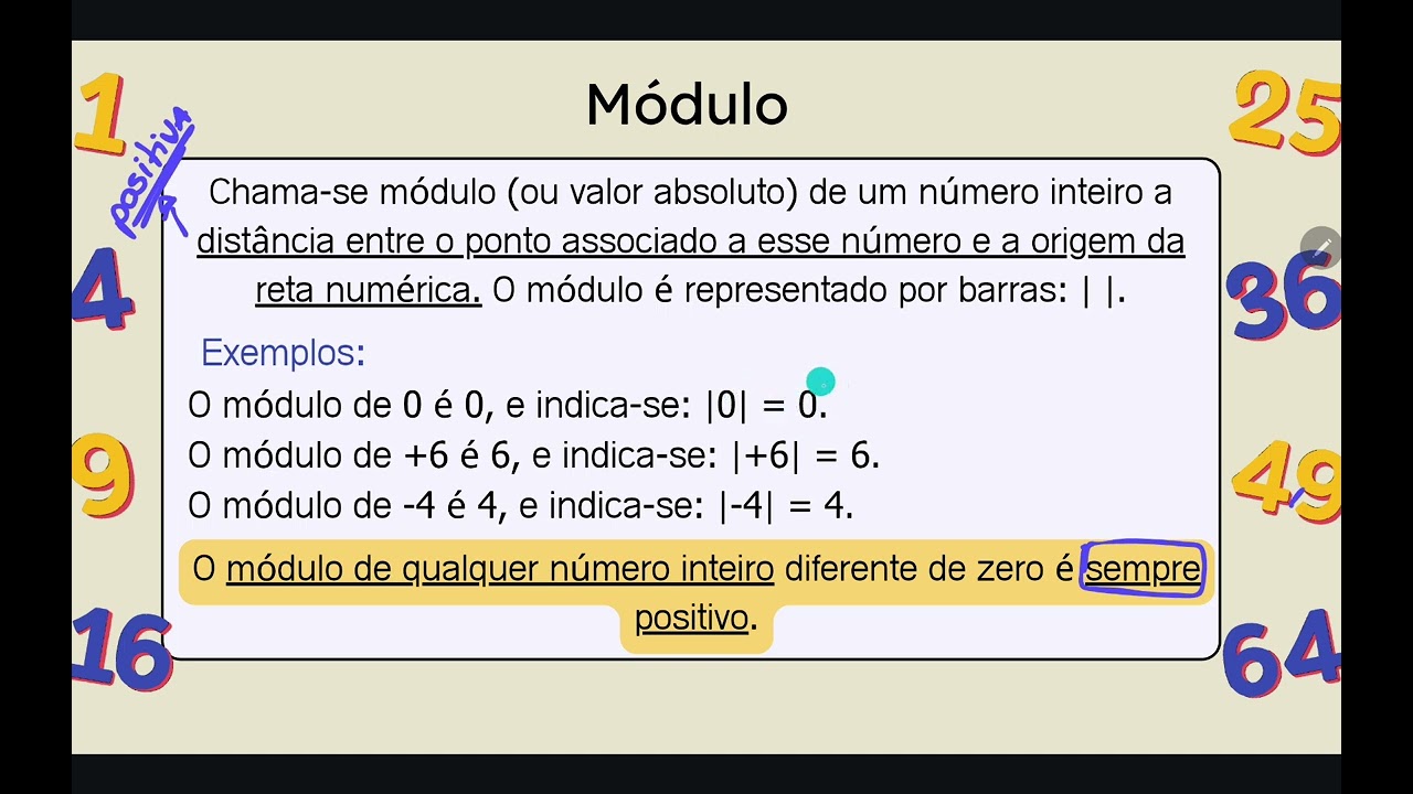 Números inteiros - conceitos iniciais (módulo, oposto e comparação) 