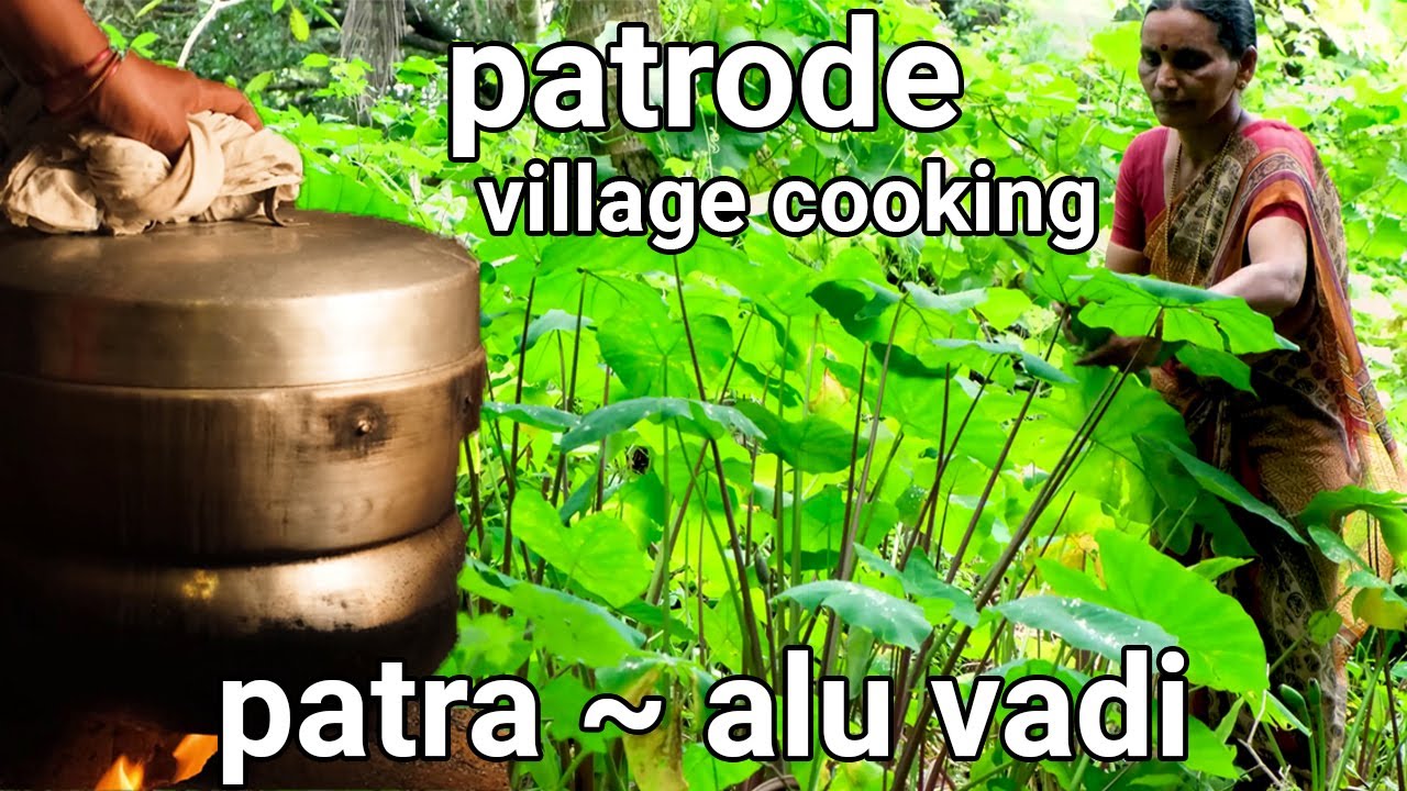 Village woman making PATRODE or PATRA with fresh arbi leaves | village style alu vadi with red rice