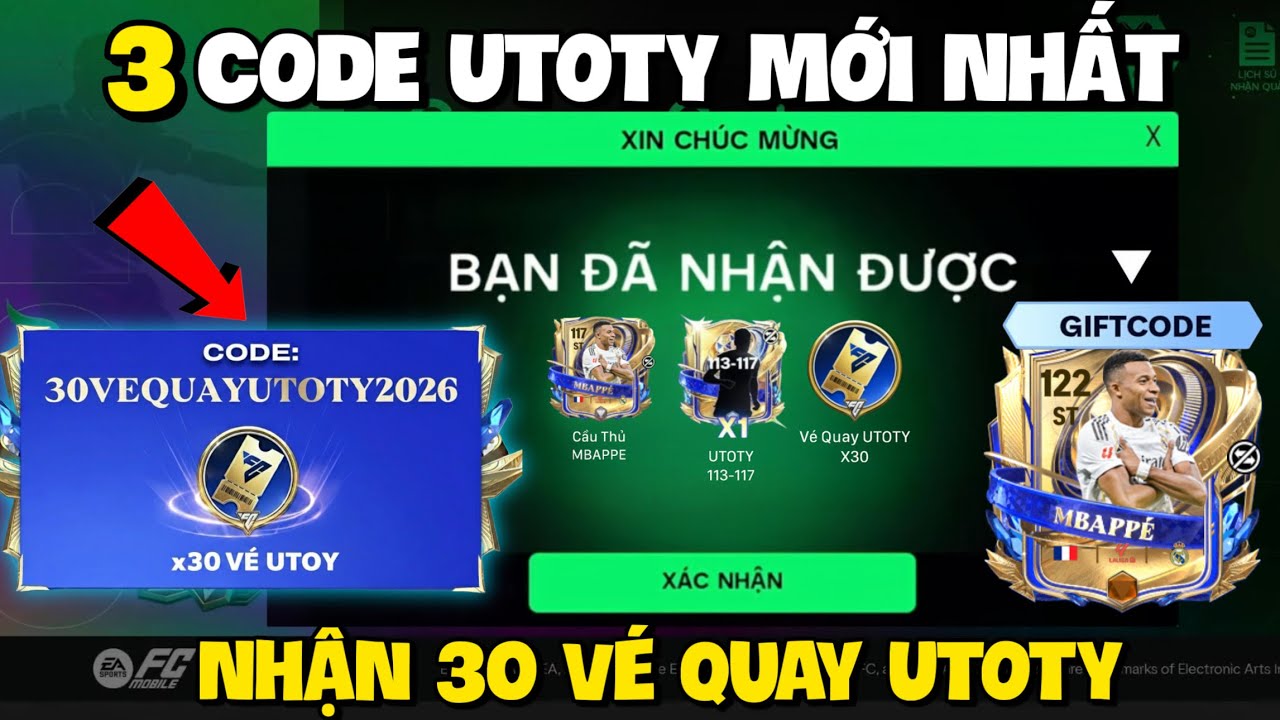 Nhập 3 Code UTOTY Fc Mobile VN Mới Nhất Sự Kiện Tết Nhận Vé Quay UTOTY Và Pack Cầu Thủ Miễn Phí