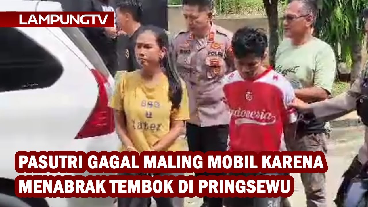 Pasutri Gagal Maling Mobil karena Tabrak Tembok di Pringsewu