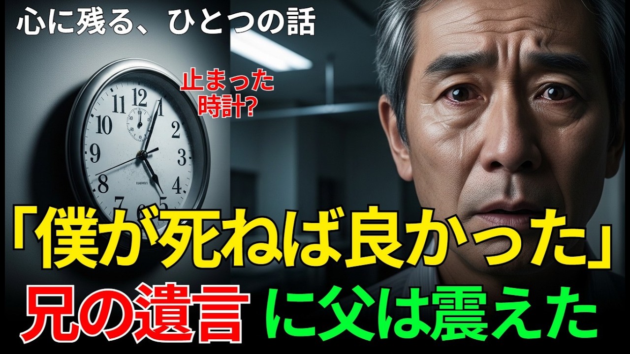 【衝撃の真実】3年間止まった時計。自決を図った次男が病室で明かした「兄の遺言」の正体。#感動実話 #涙腺崩壊 #スカッとする #老後 #再就職 #定年退職 #人生の教訓 #仕事の価値 #50代の生き方