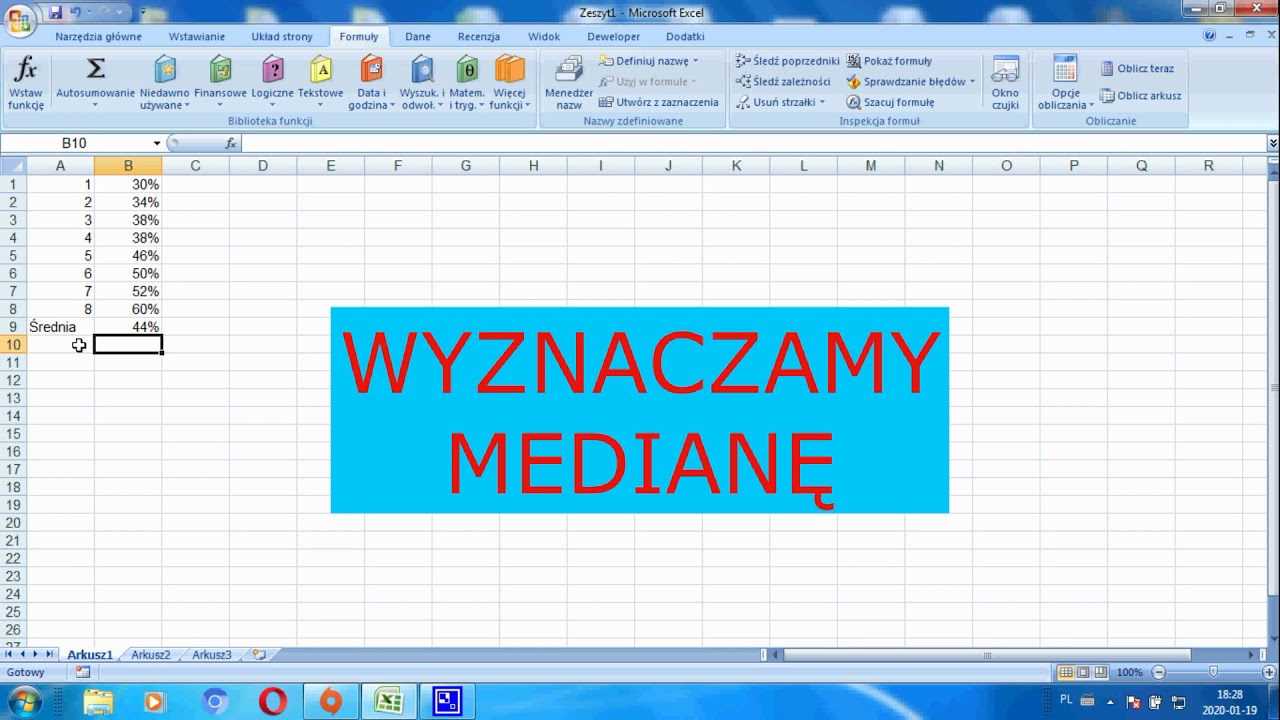 Średnia arytmetyczna, mediana, dominanta w programie Microsoft Excel