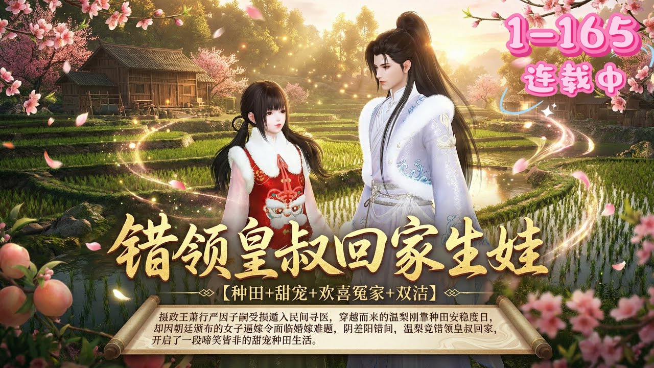 💖《错领皇叔回家生娃》1~165💖摄政王因子嗣受损遁入民间寻医，穿越而来的她刚靠种田安稳度日，却因朝廷颁布的女子逼嫁令面临婚嫁难题，阴差阳错间，温梨竟错领皇叔回家，开启了一段啼笑皆非的甜宠种田生活