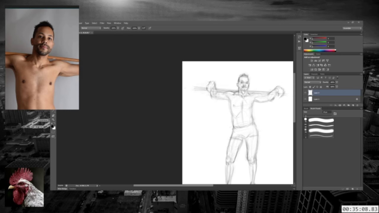 Timelapse Anatomy Pose Study using Photoshop - Drawing #6 (Man Arms Resting Across Shoulder Staff)