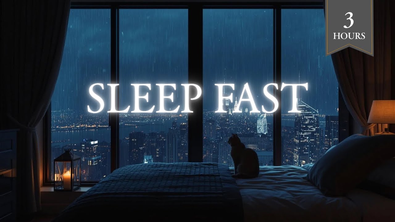 Rain on Window for Deep Sleep 🌧️ Cozy Night with Cat | Sleep Fast Rain Sounds (3 Hours)