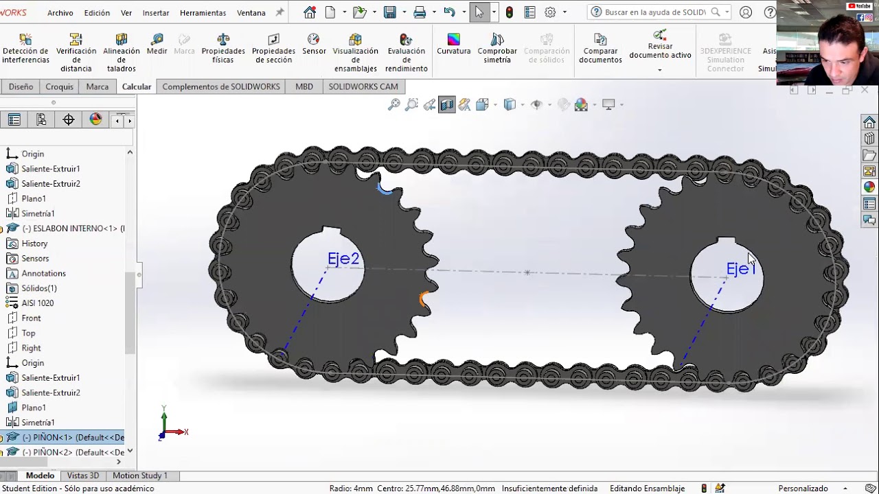 PRACTICANDO SOLIDWORKS PIÑON CADENA (ENSAMBLE Y MOVIMIENTO)