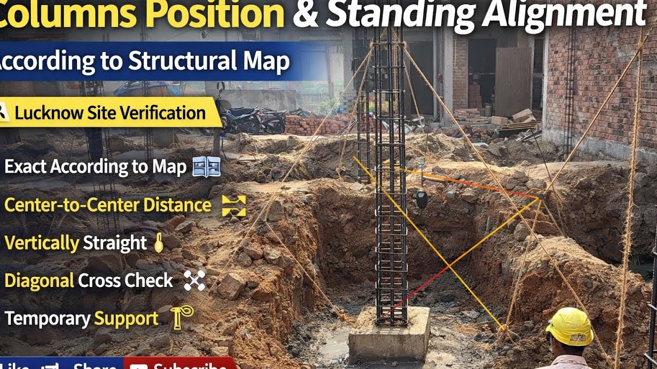 Step by Step – House Construction in Lucknow | Columns Position & Standing Alignment as per Map 📐🏗️