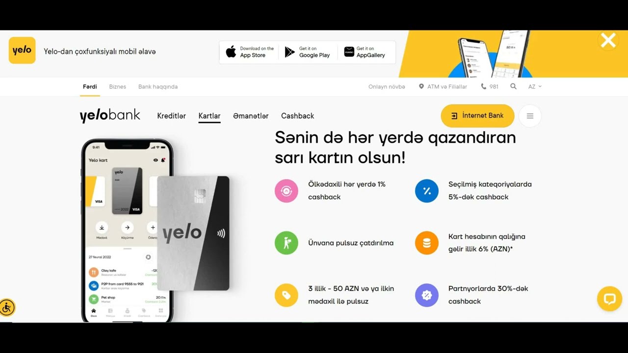 Ən &ccedil;ox cashback verən plastik kart. Yelobank Visa Platinum. Yanacaq alışında ən &ccedil;ox gəlir verən kart