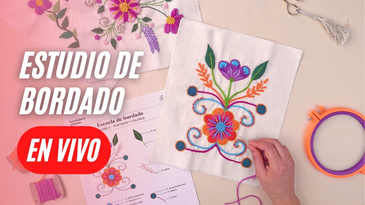 Bordado de flores con el punto festón