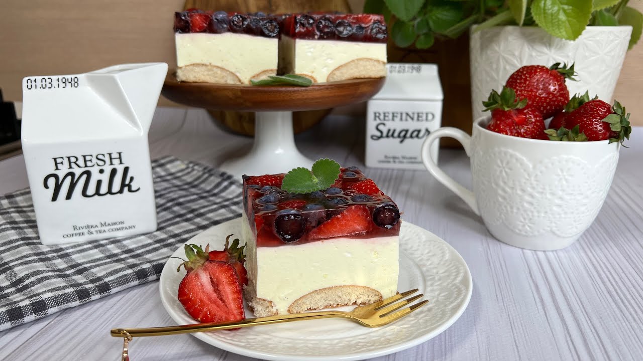 Błyskawiczny sernik na zimno z owocami i galaretką 🍓