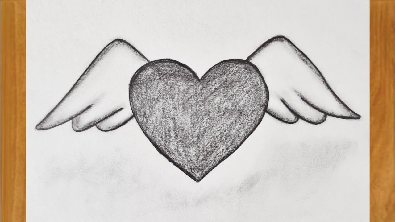 رسم سهل | كيفية رسم قلب وجناحين بقلم الرصاص بطريقة سهلة وبسيطة 