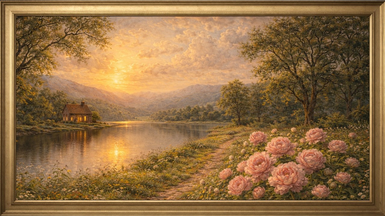4K TV Frame Art: Cozy Lakeside Cottage Sunset | 3 Hours Samsung Frame Art