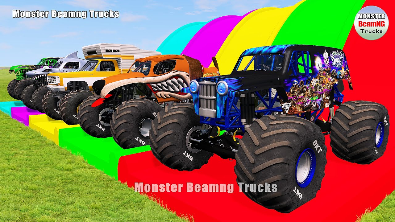 Triple Flatbed Trailer Monster Trucks Transport with Slide Color - BeamNG.drive 362
