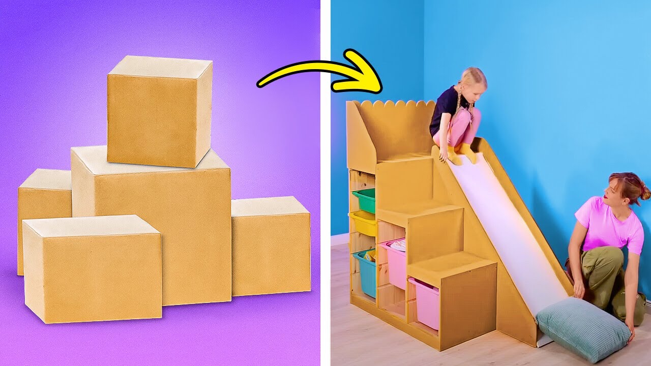 DIY Slide For Kids 📦🎢 And Other Cool Cardboard Hacks For Creative Parents