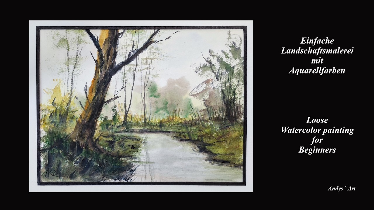 Aquarell malen mit dem Fächerpinsel , Fan Brush Watercolor Landscape painting