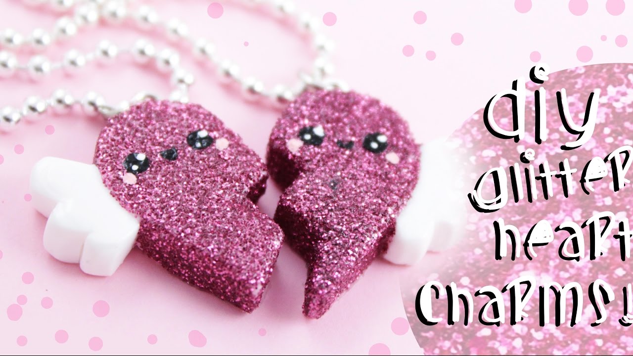 ♡ DIY GLITTER BFF Heart Charms!! - In Polymer Clay ♡ | Kawaii Friday
