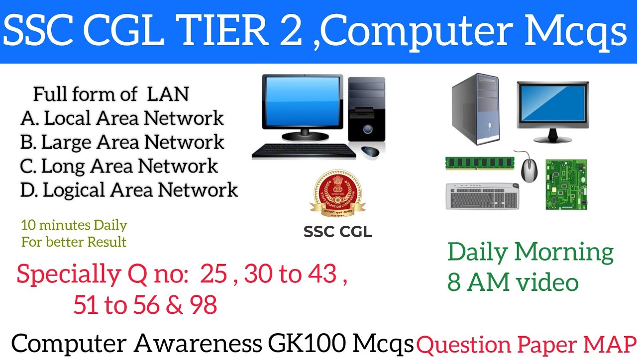 SSC CGL CBT 2 , 100 Important Computer Awareness  questions, Question Paper MAP
