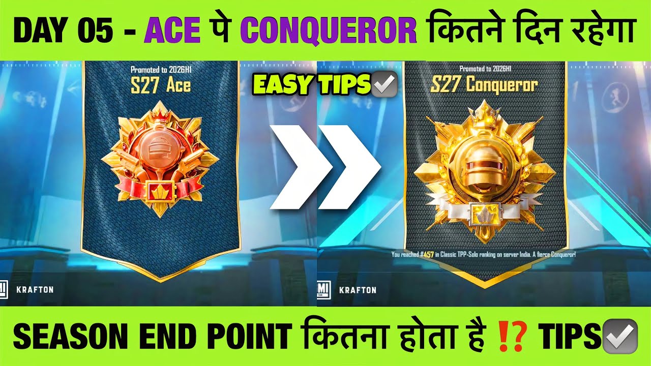 DAY 05 : FPP SOLO - ACE PE CONQUEROR KITNE DIN RAHEGA⁉️ SEASON END CONQUEROR POINT ⁉️